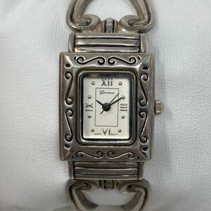Geneva Tank Watch Women 22mm Silver Tone Hinged Cuff Patina New Battery 6.25"